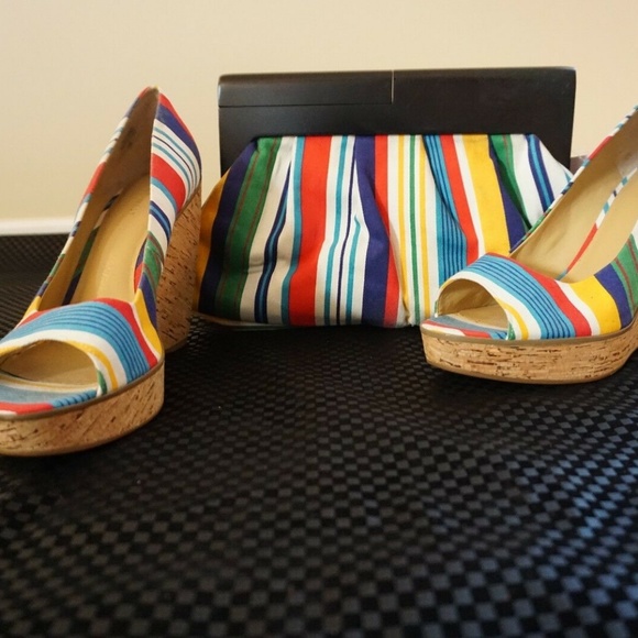 Nine West - Rainbow Stripe Wedge Heel w/ Purse - Picture 5 of 7